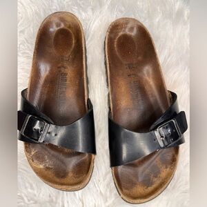 Birkenstock Black Leather Slide Sandals